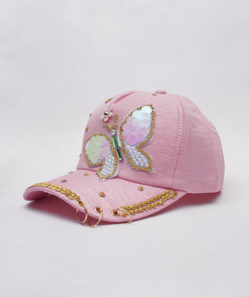 Butterfly Colorful Full Crystal 3D Trucker Hat Cotton Shiny Metal Rings Hip Hop Snapback Cap Summer Cap